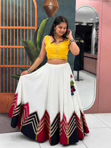 Mirror Work Embellished Sleeveless Lehenga Set
