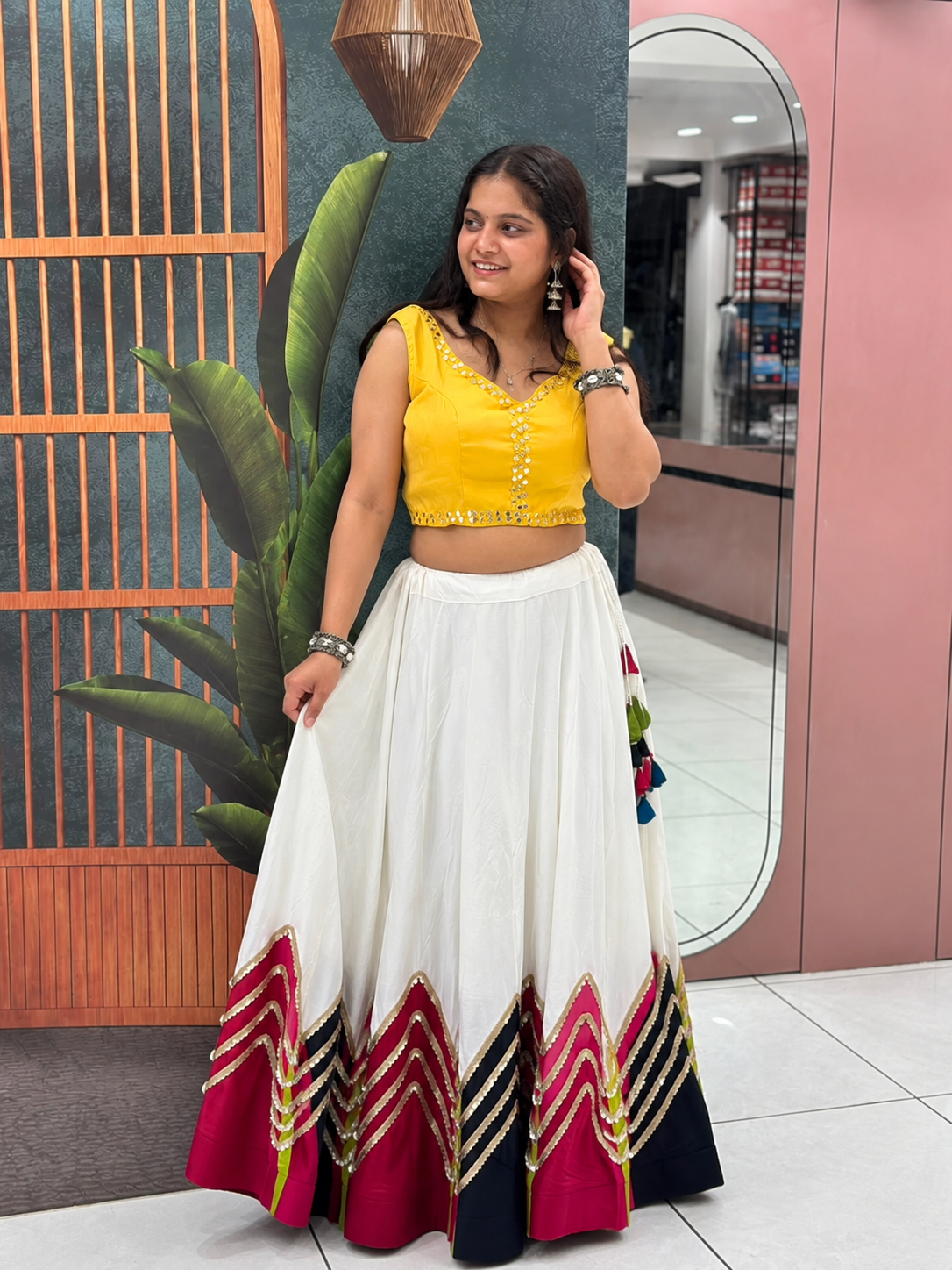 Mirror Work Embellished Sleeveless Lehenga Set