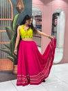 Vibrant Lime Green Embroidered Crop Top & Magenta Lehenga Set
