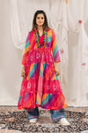 Indo-Western Embroidered Denim & Cape Set
