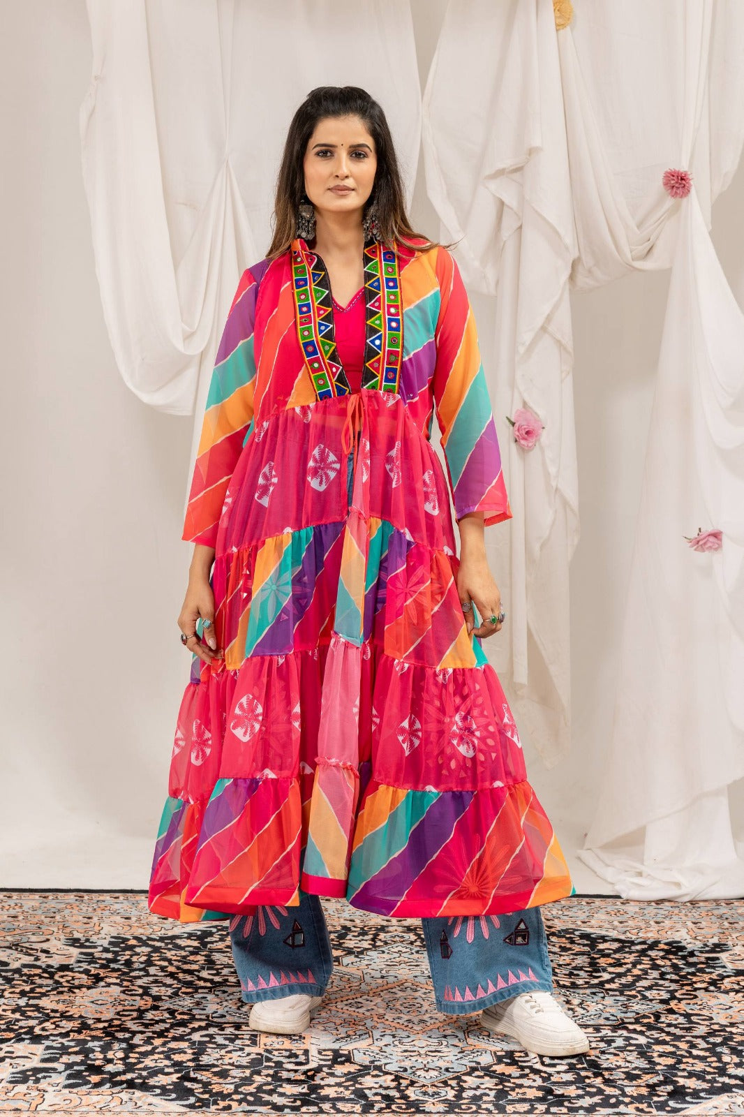 Indo-Western Embroidered Denim & Cape Set