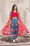 Indo-Western Embroidered Denim & Cape Set