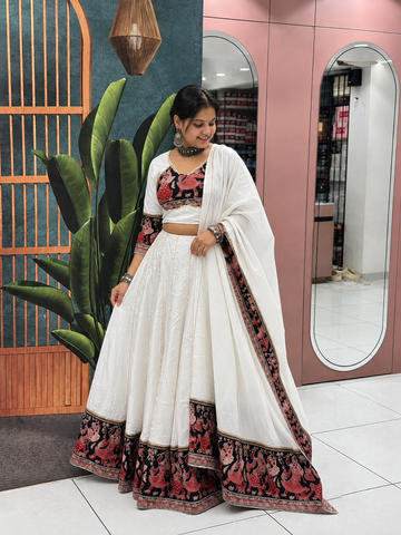 Royal Ivory Kalamkari Bridal Lehenga Set