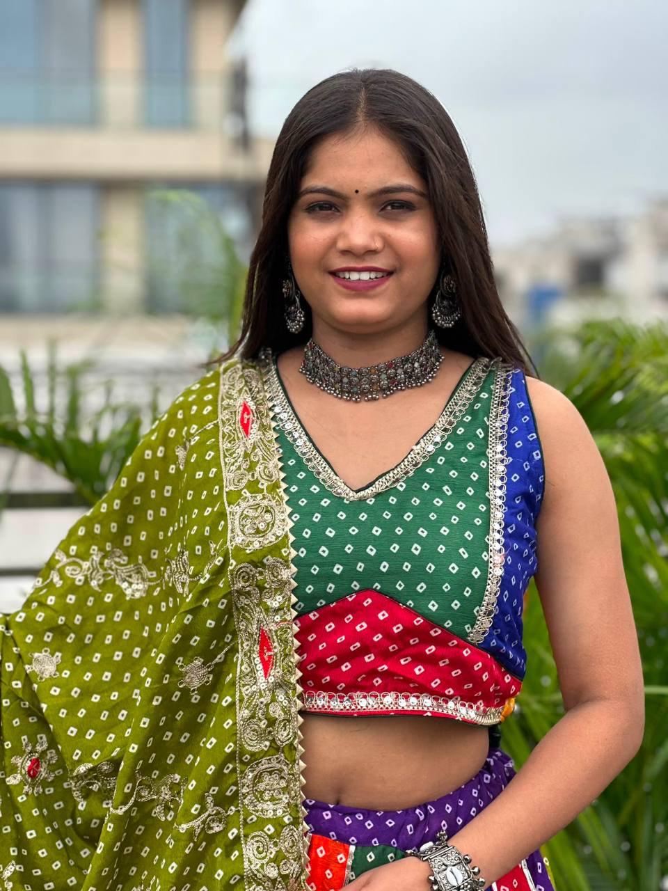 Navrang Bandhani Patchwork Lehenga Choli with Dupatta Set