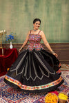 Black Multicolor Mirror Work Embroidered Navratri Lehenga Set