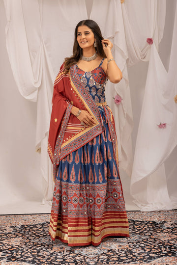 Ajrakh Printed Sleeveless Tie-Up Choli