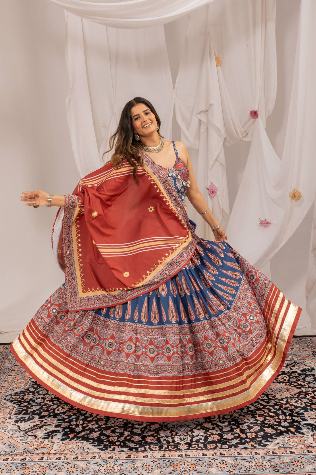 Ajrakh Printed Sleeveless Tie-Up Choli